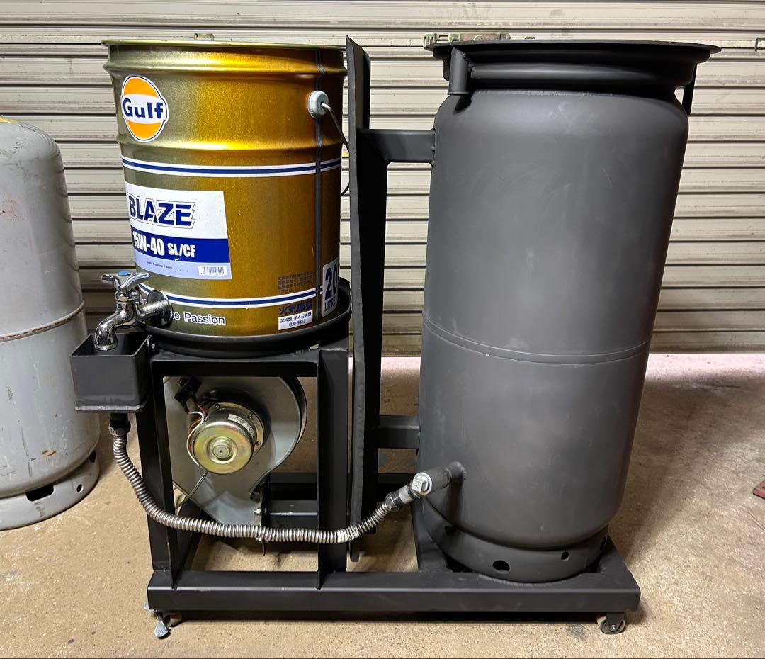 鍛冶工のプロが製作 廃油 ストーブ 送料無料 スライド蓋　キャスターロック付