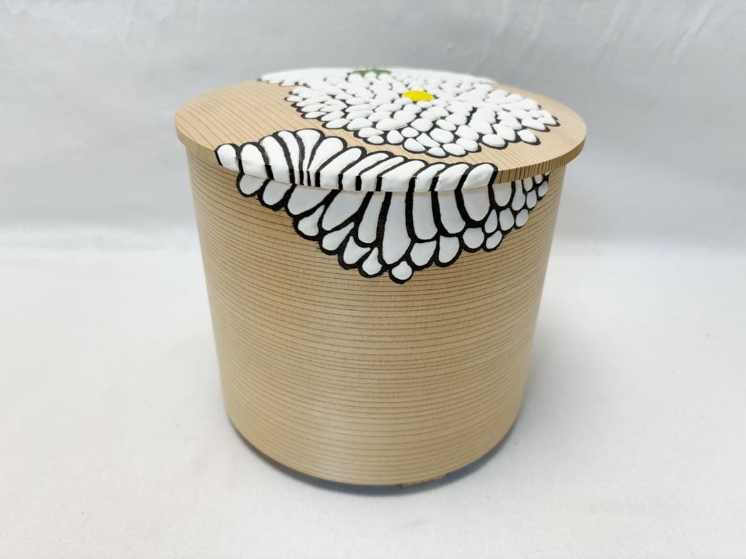 未使用 茶道具 塗師 宮下芳洋作 利休好写 菊絵曲水指 曲げわっぱ 木工芸共箱