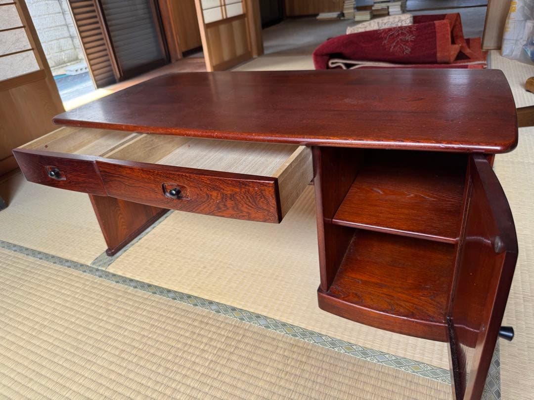 木製文机 引き出し付き ダークブラウン