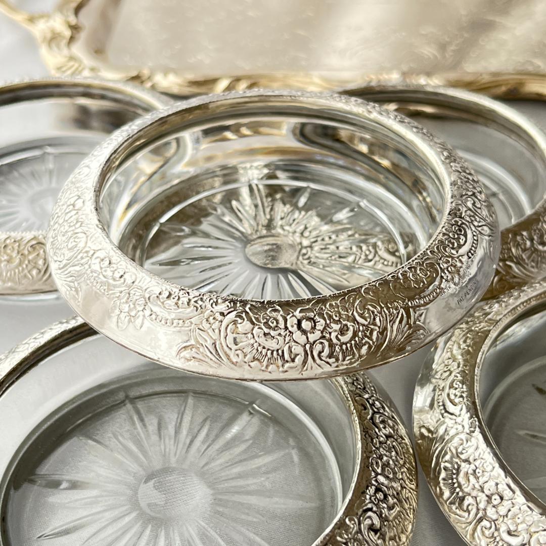 【FRANK M. WHITING】 【純銀/ガラス】コースター 5個組