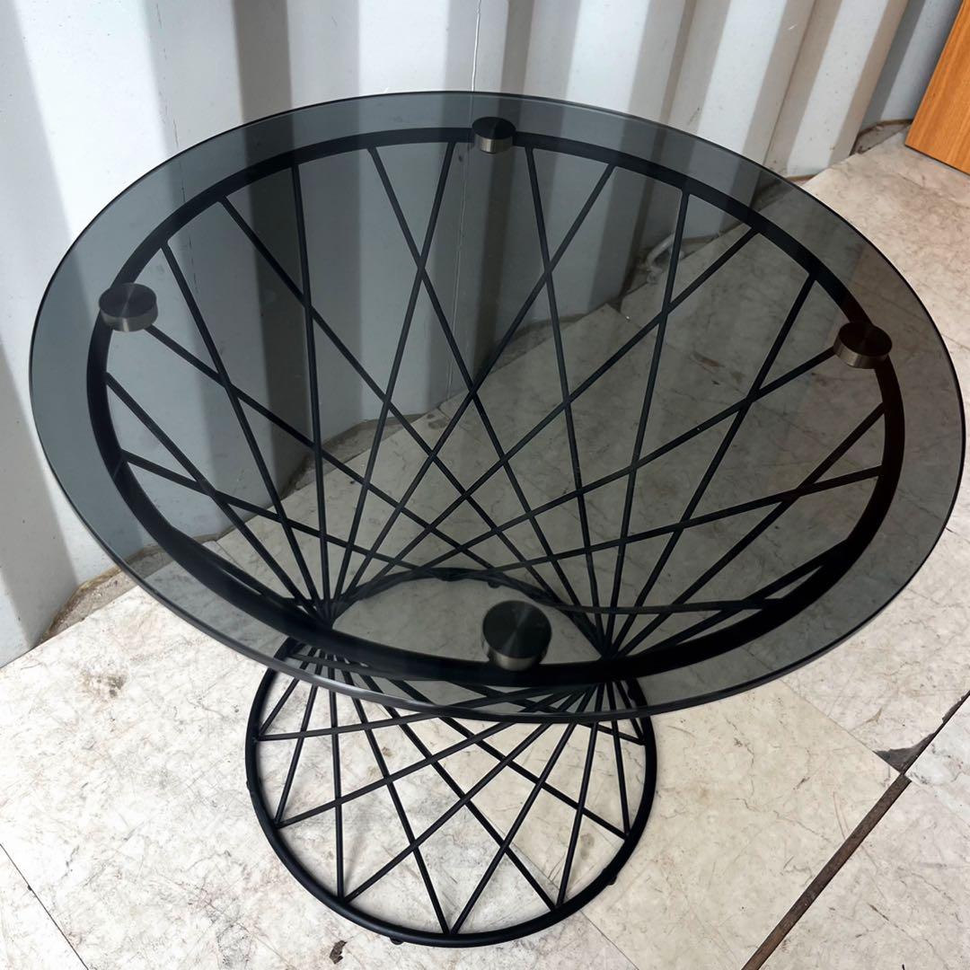 取付無料！フランフラン マーリア クリア×ブラック ガラス円形サイドテーブル✨
