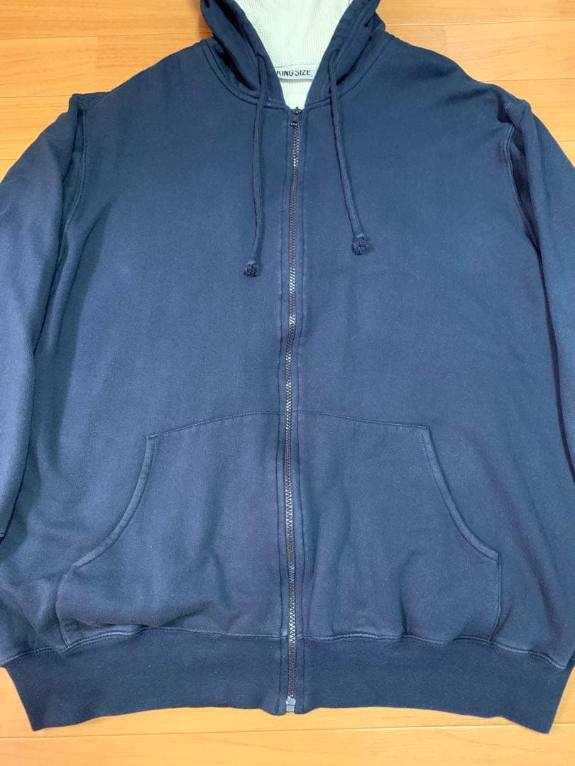 80sUSA KING SIZE裏サーマルパーカーXXLダブルフェイス紺ワッフル