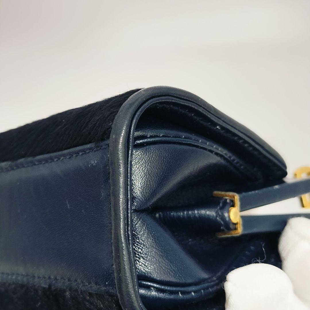 【希少　訳あり】GUCCI グッチ　ハラコ ミニ がま口　ポーチ　財布　ネイビー