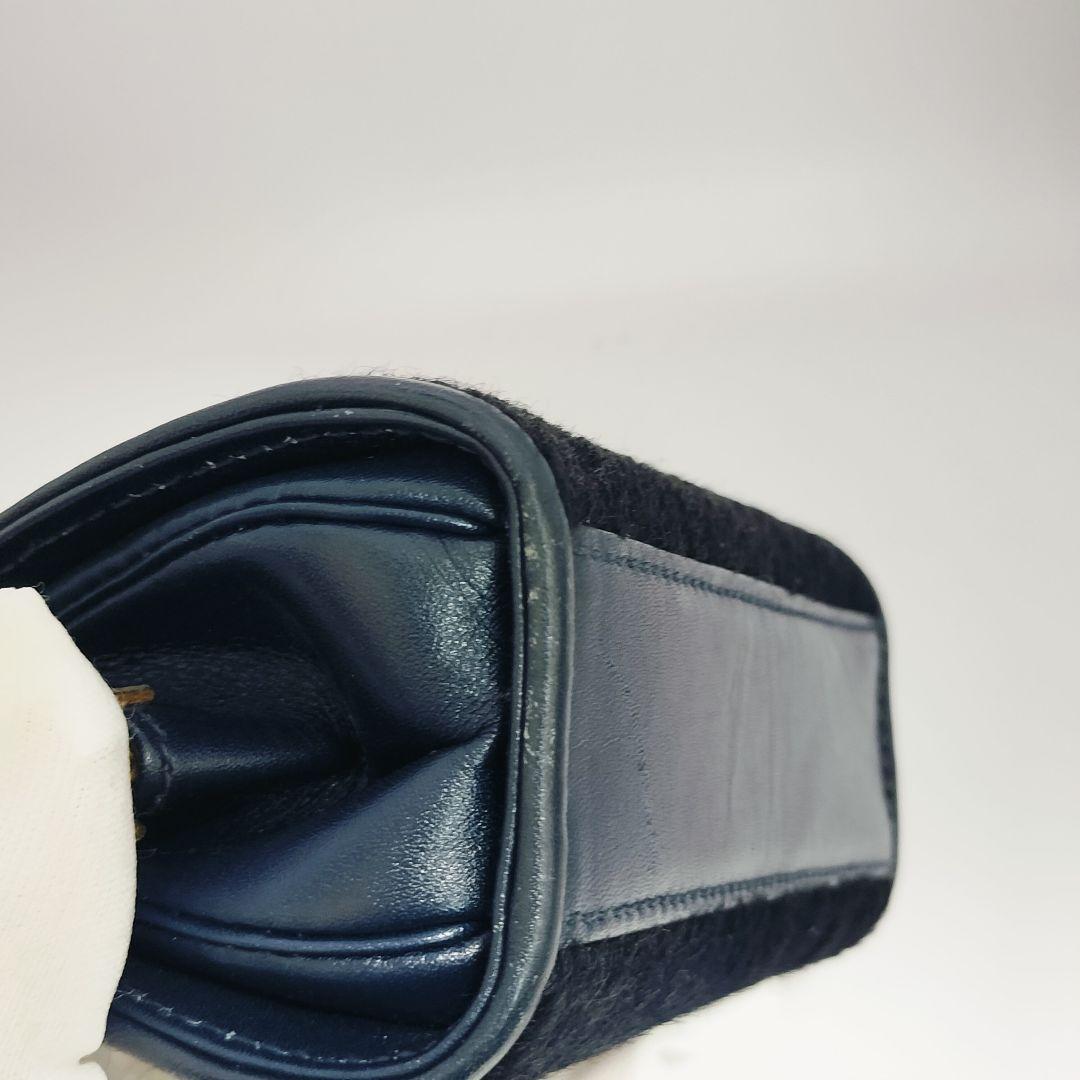 【希少　訳あり】GUCCI グッチ　ハラコ ミニ がま口　ポーチ　財布　ネイビー