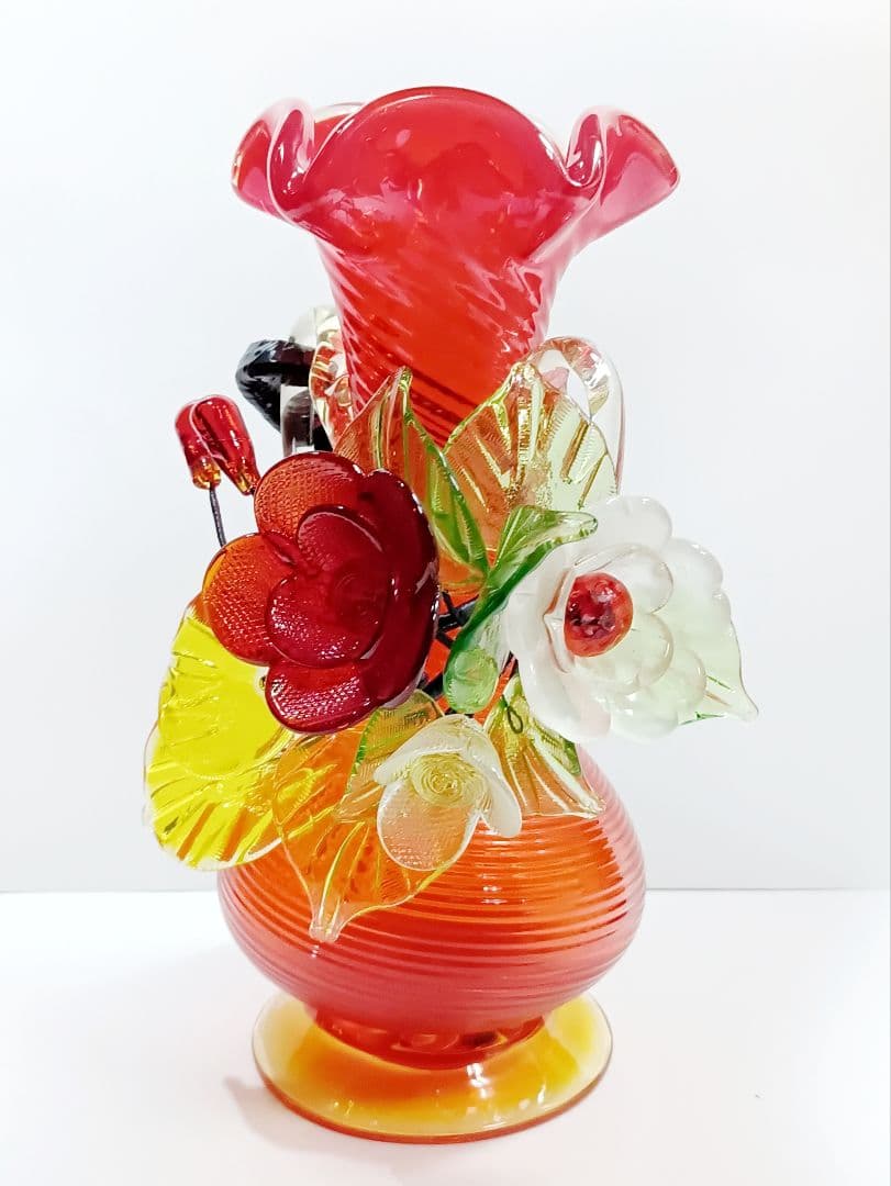 【美品】琉球ガラス 花瓶 ガラスオブジェ ガラス工芸 24cm
