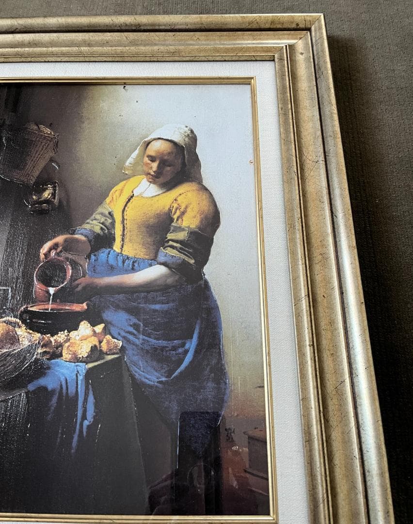 フェルメール　牛乳を注ぐ女　立体複製画　額縁付き