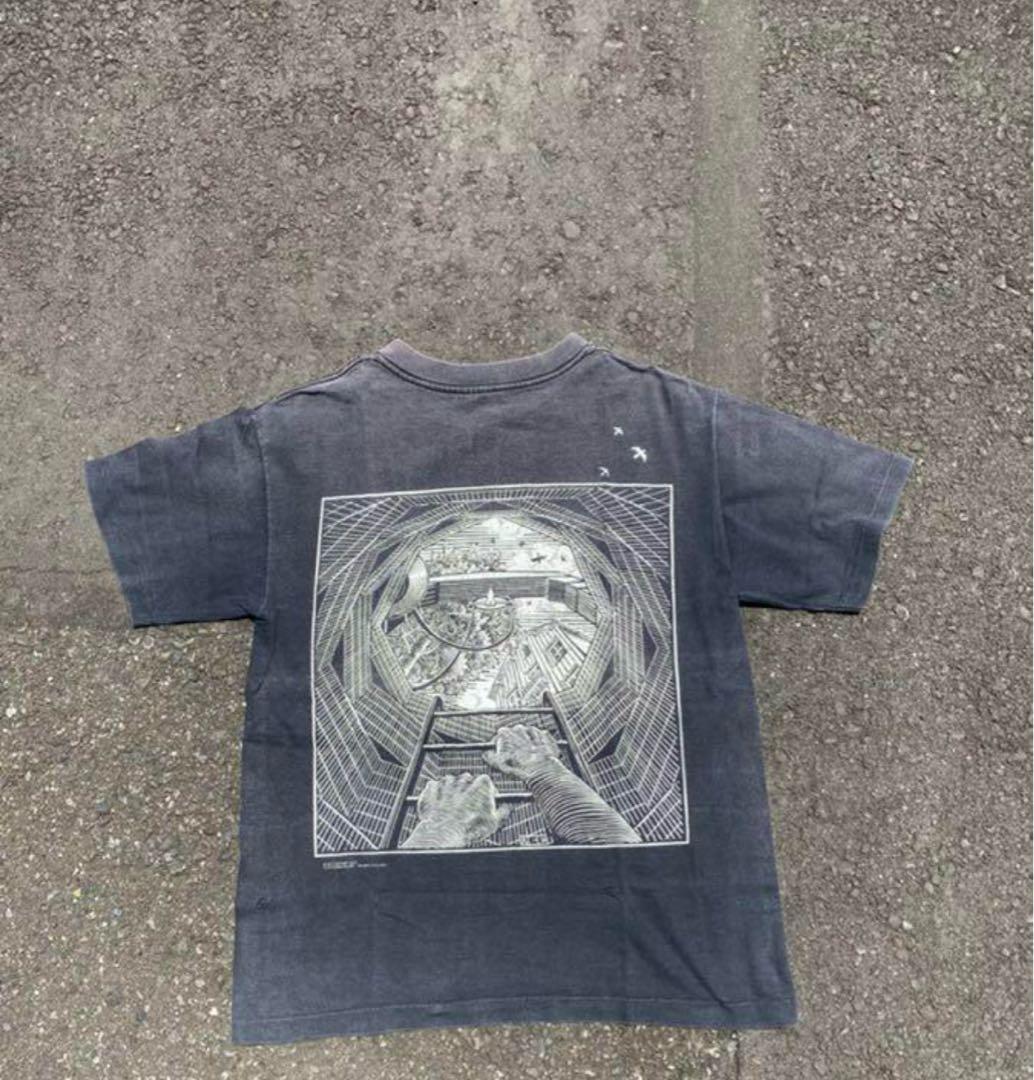 エッシャー　90s USA製　実寸L程度　両面プリント　フェード