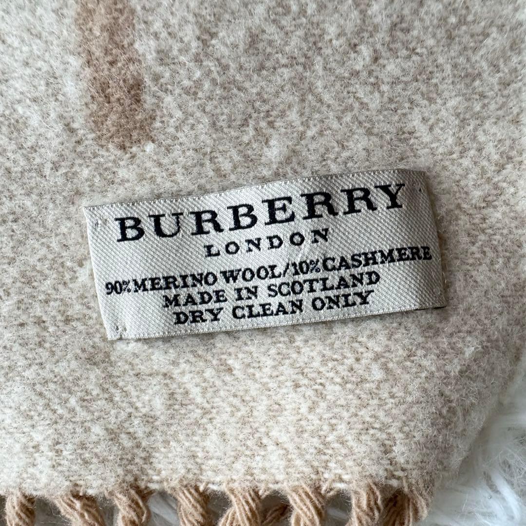【バーバリーロンドン】マフラー ロゴ カシミヤ混 ベージュ