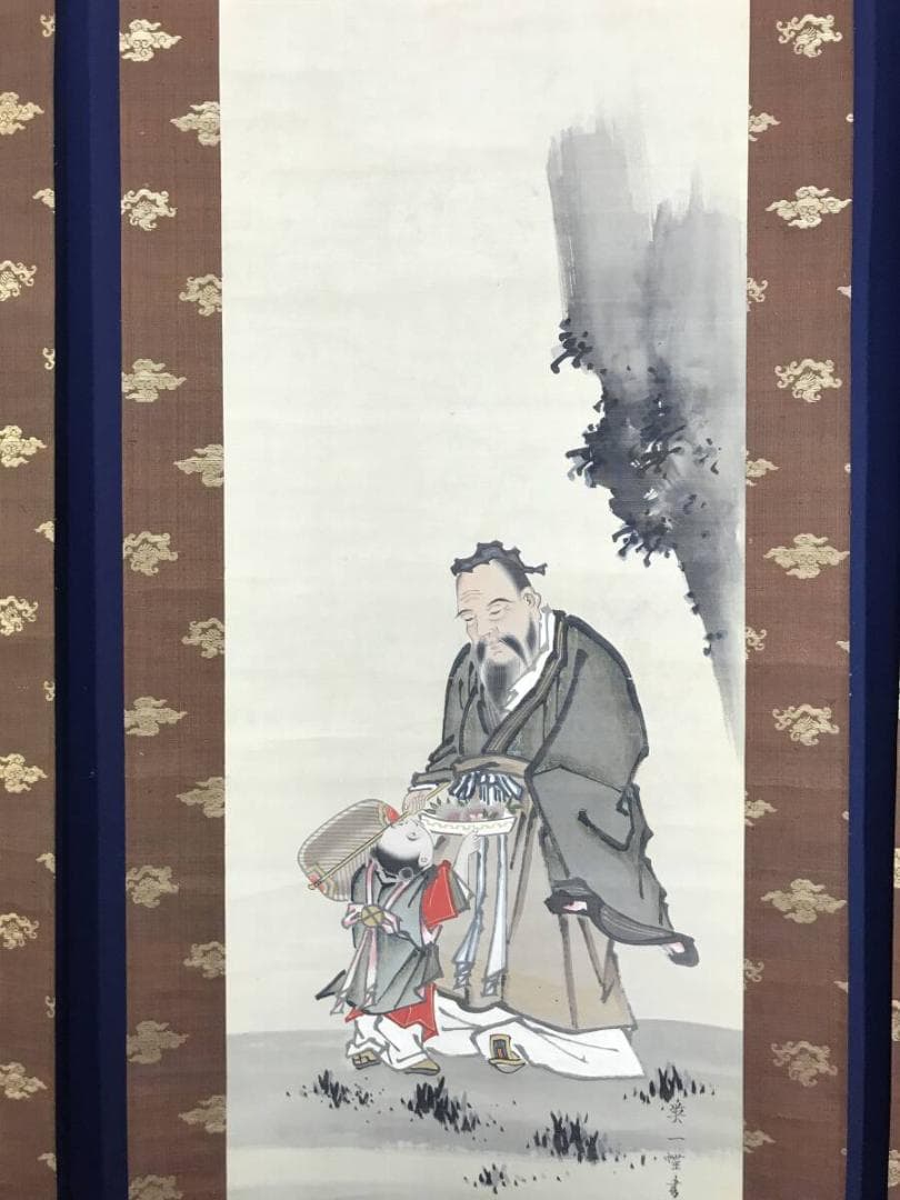 模写/英一蝶/東方朔図/桃仙人図/山水人物図/三幅対/掛軸☆宝船☆AH-692