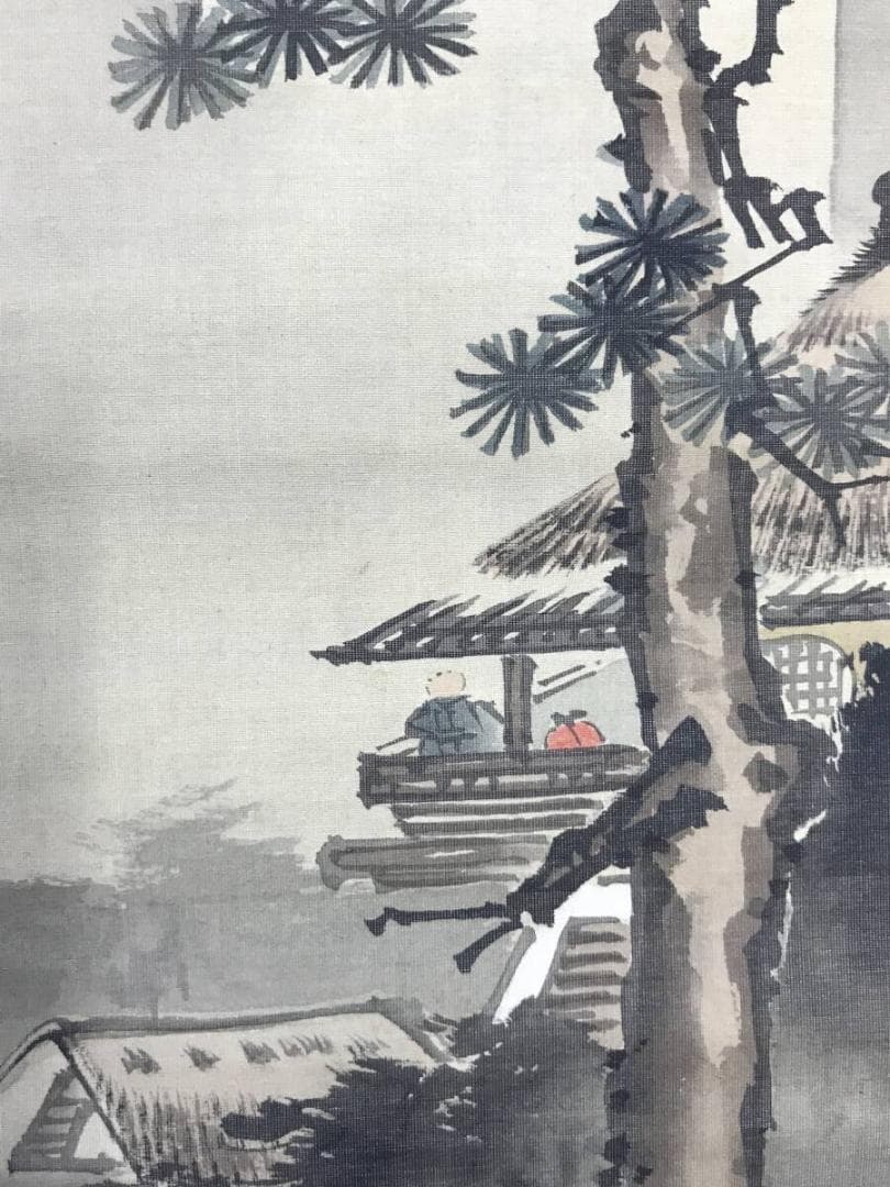 模写/英一蝶/東方朔図/桃仙人図/山水人物図/三幅対/掛軸☆宝船☆AH-692