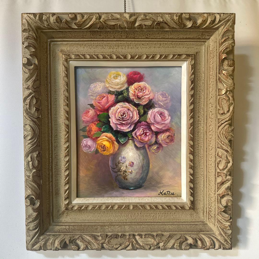 肉筆　真作　一点物　バラの花束絵画　油彩画 作家作品　美術品　静物画　価値有