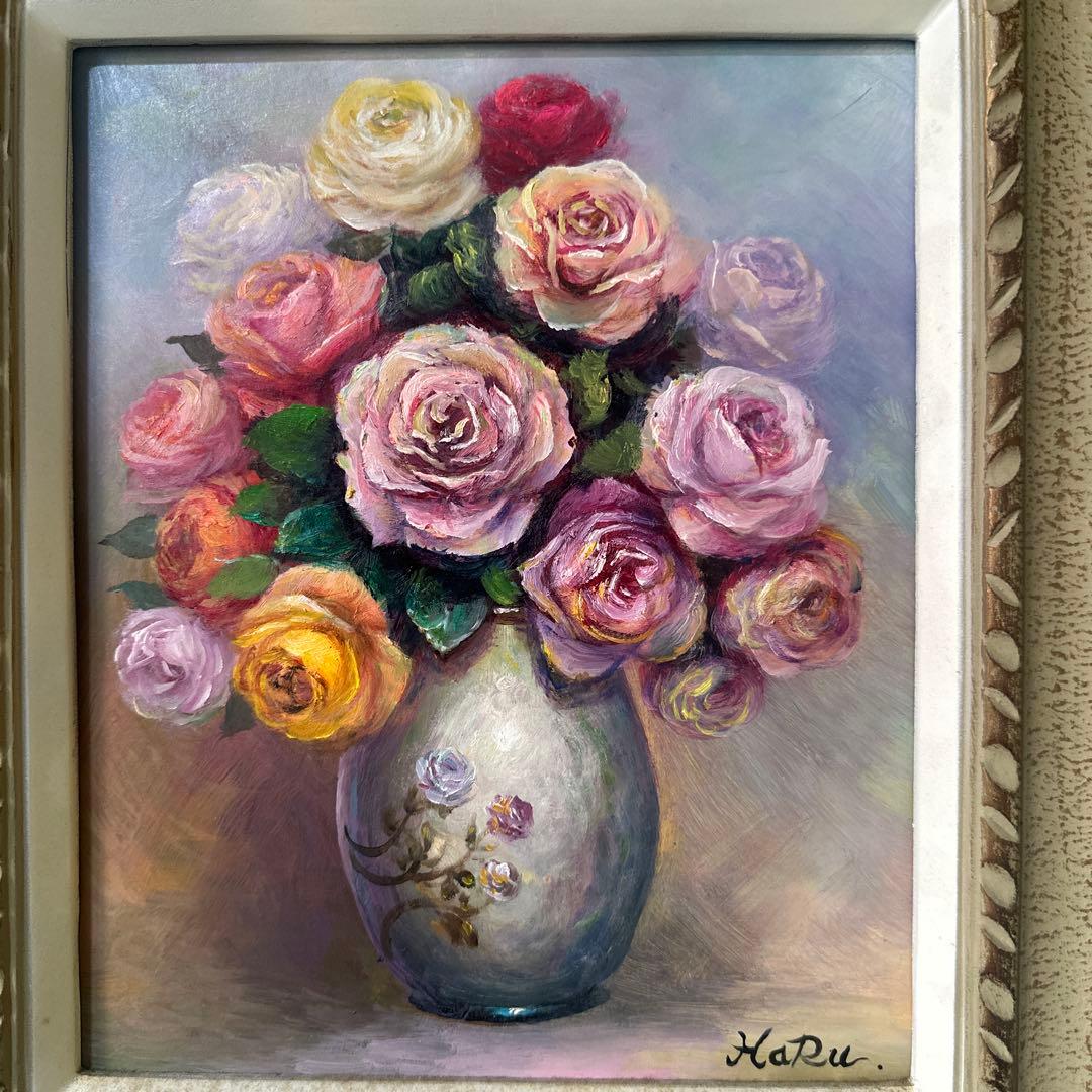 肉筆　真作　一点物　バラの花束絵画　油彩画 作家作品　美術品　静物画　価値有