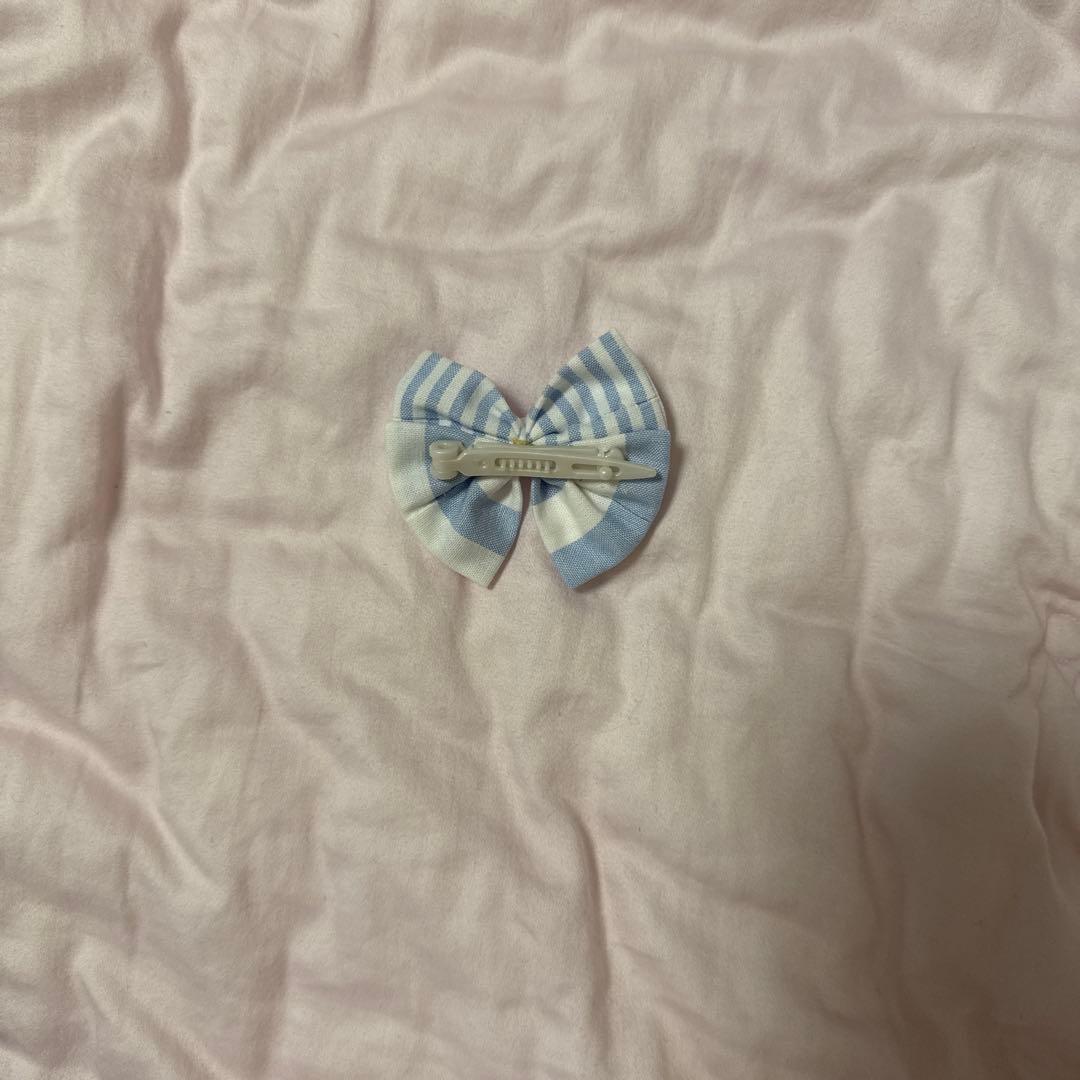 ピコネ　ペット服 水色ストライプドレスとリボン