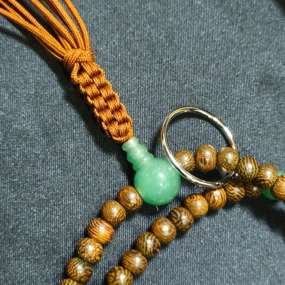 お念珠 鐵刀木 本銀 印度翡翠 共箱 天然石 未使用美品 旧家蔵出し 送料無料