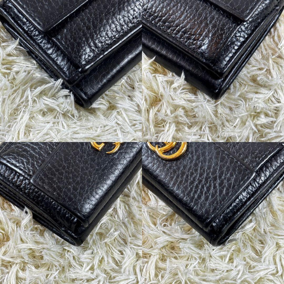 美品✨グッチ　三つ折り財布　マーモント　黒　レザー　付属品完備　523777