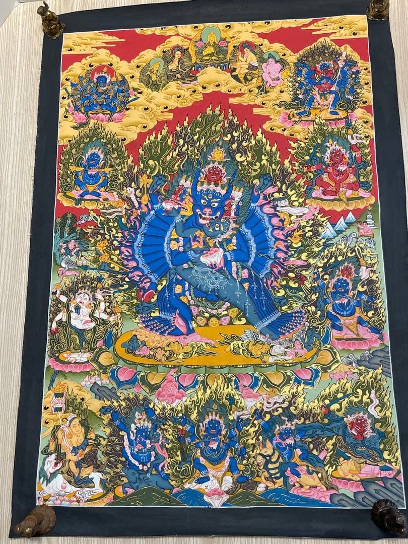 『 チベット密教　1点物 』 手描き　ヤマーンタカ　歓喜神　曼荼羅　仏画　仏教