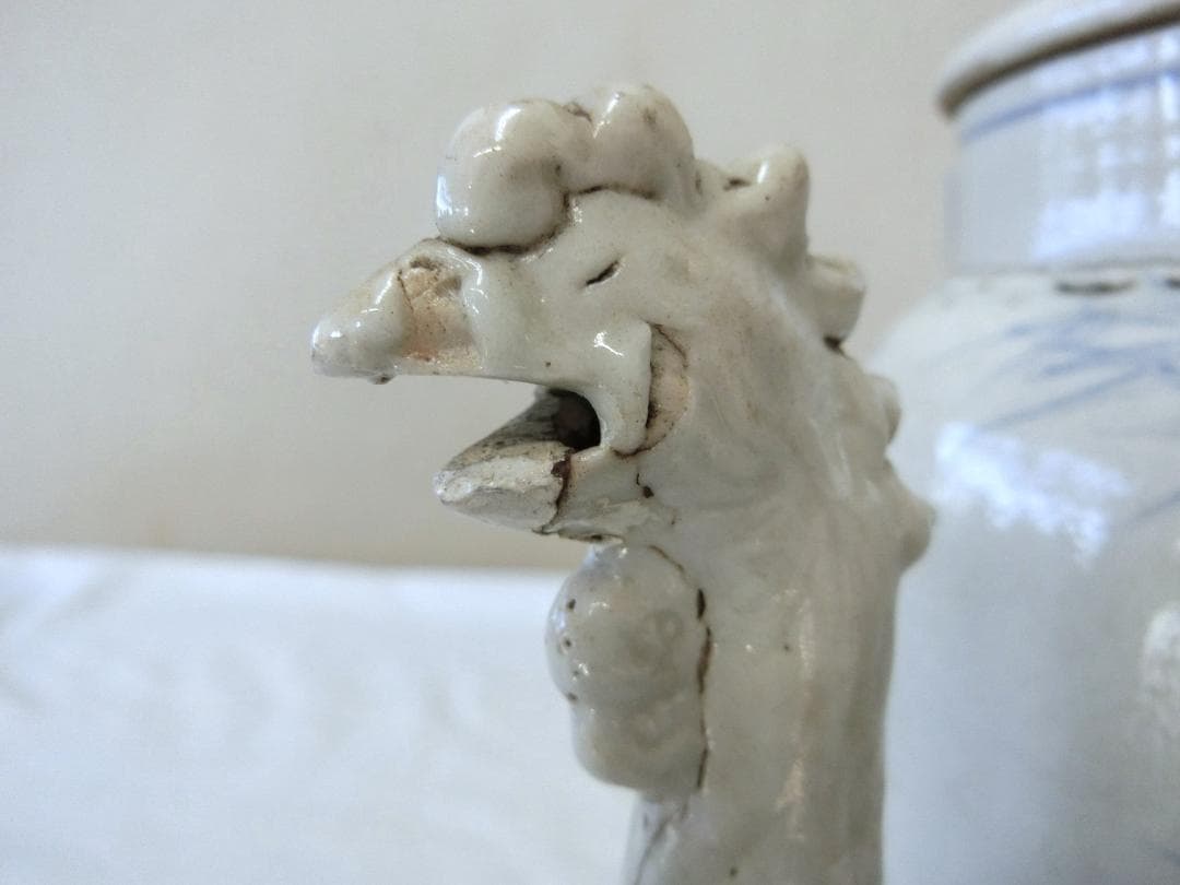 処分価30（金）22時まで【水注　水差　蓋付　白磁に染付花竹文　注ぎ口鳥型・DA