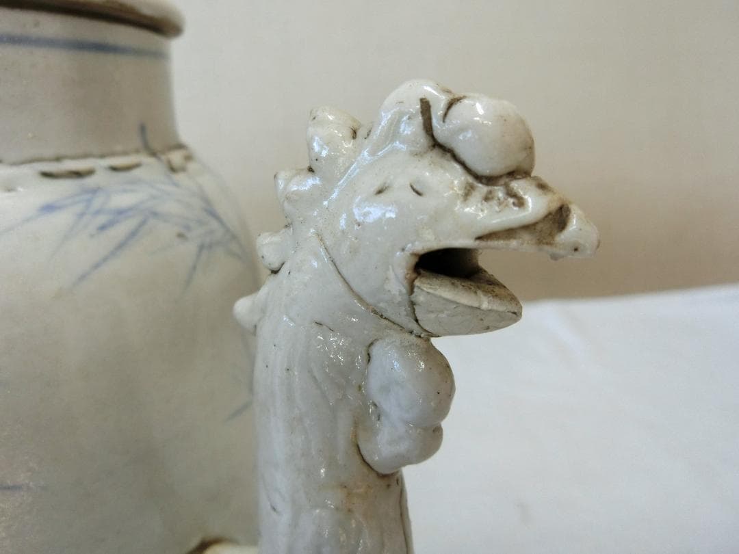 処分価30（金）22時まで【水注　水差　蓋付　白磁に染付花竹文　注ぎ口鳥型・DA