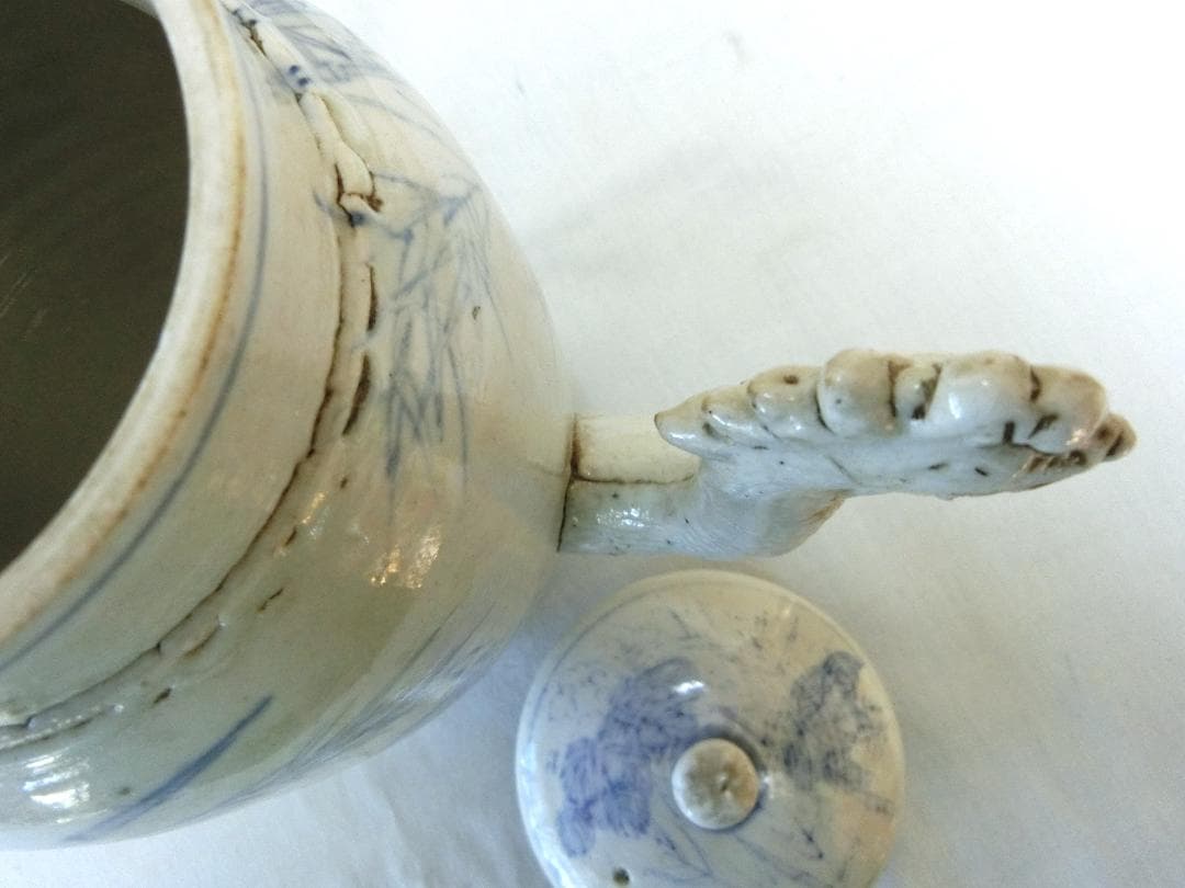 処分価30（金）22時まで【水注　水差　蓋付　白磁に染付花竹文　注ぎ口鳥型・DA