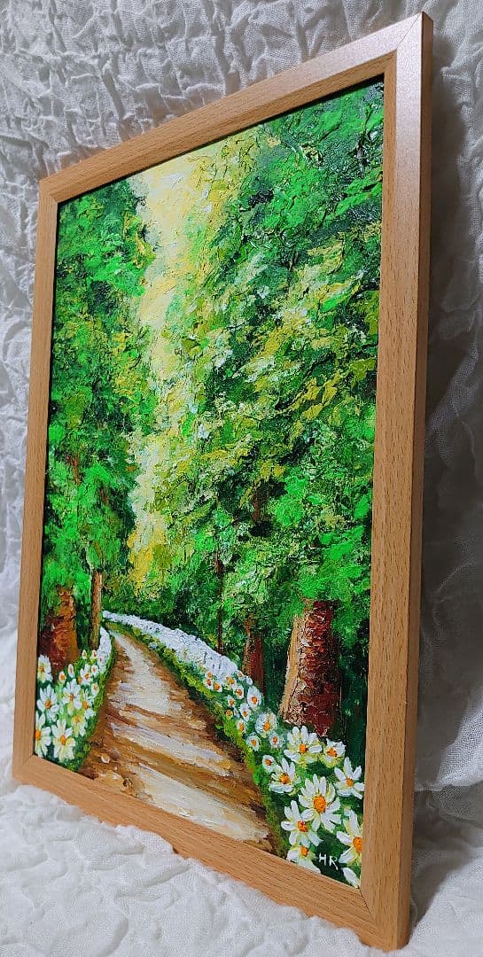 油絵 絵画【白い花道】