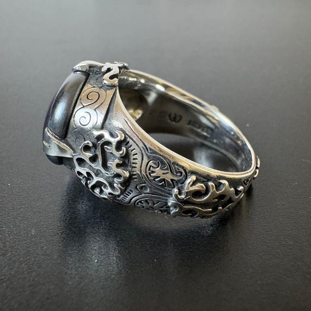彫銀　ヘマタイトリング　シルバーリング　約22号　装飾　レア