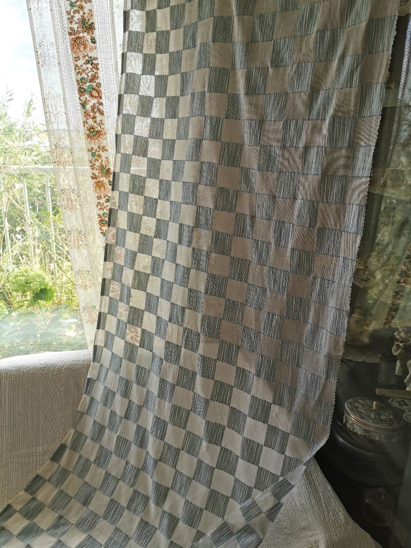 英国ヴィンテージ ノッティンガムレース最高峰マドラスカーテン ダミエ市松格子模様