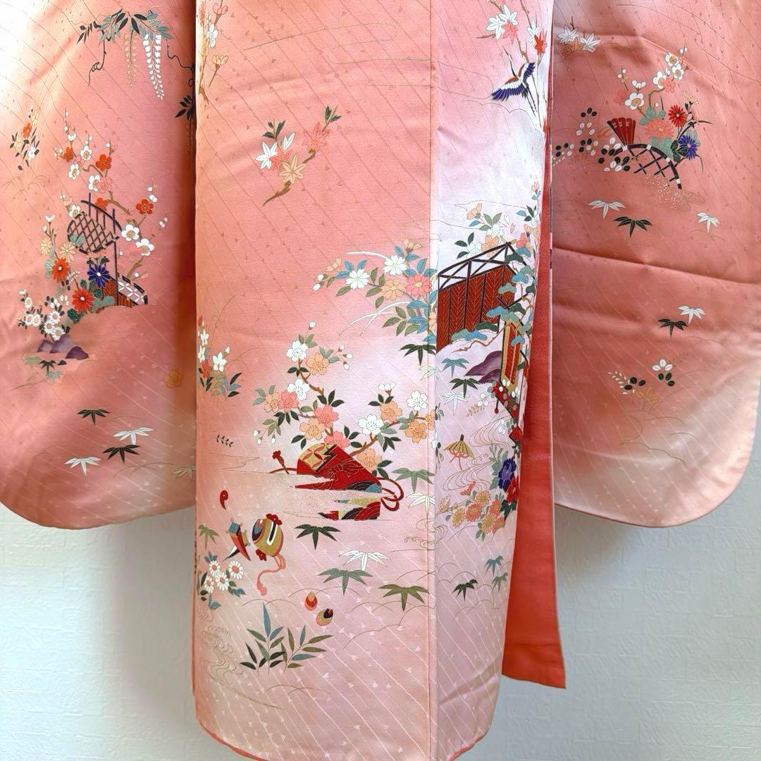 2 振袖フルセット 正絹 ピンク 桃 ピンクベージュ 金彩 暈し染め お上品