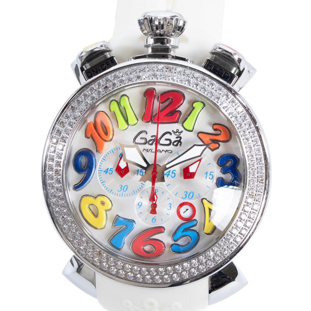 ガガミラノ 腕時計 メンズ ダイヤカスタム クロノ48mm 白 クロノグラフ