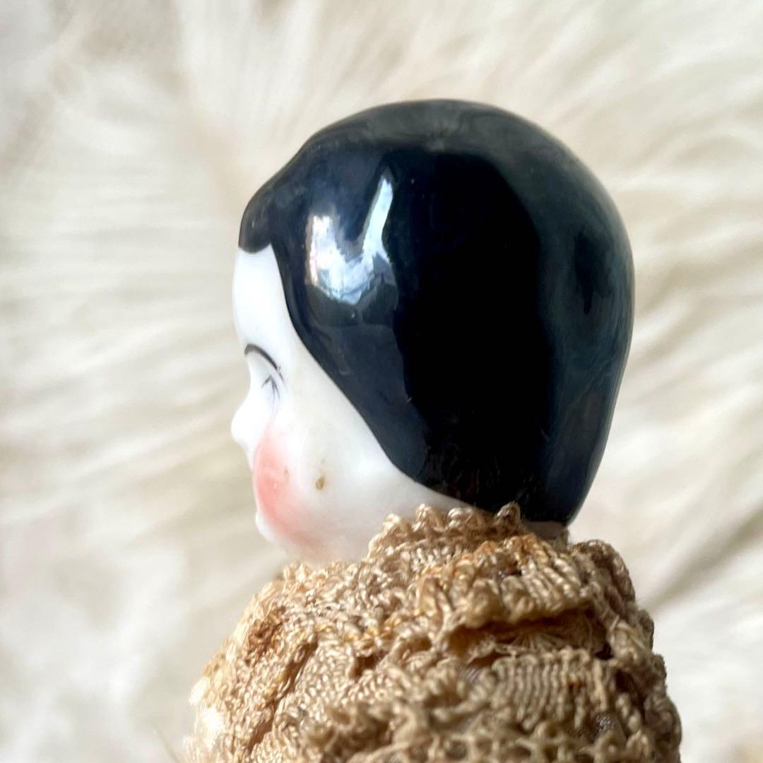 シャビーなチャイナヘッドドール　ピンクッション　陶器人形　フランスアンティーク