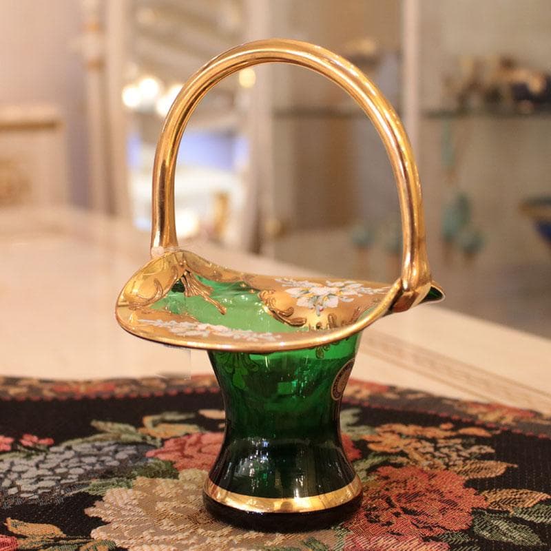 ムラーノガラス 金彩バスケット 24K装飾 イタリア製 緑 223-249