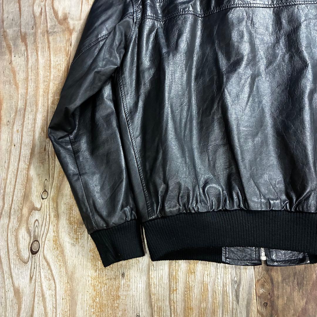 80s ショート レザー ジャケット ブラック リブ VINTAGE 日本製