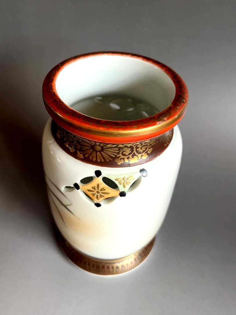 筆立■古九谷焼 透かし物絵筆立 書道道具 唐人 行事 古美術 時代物 骨董品■