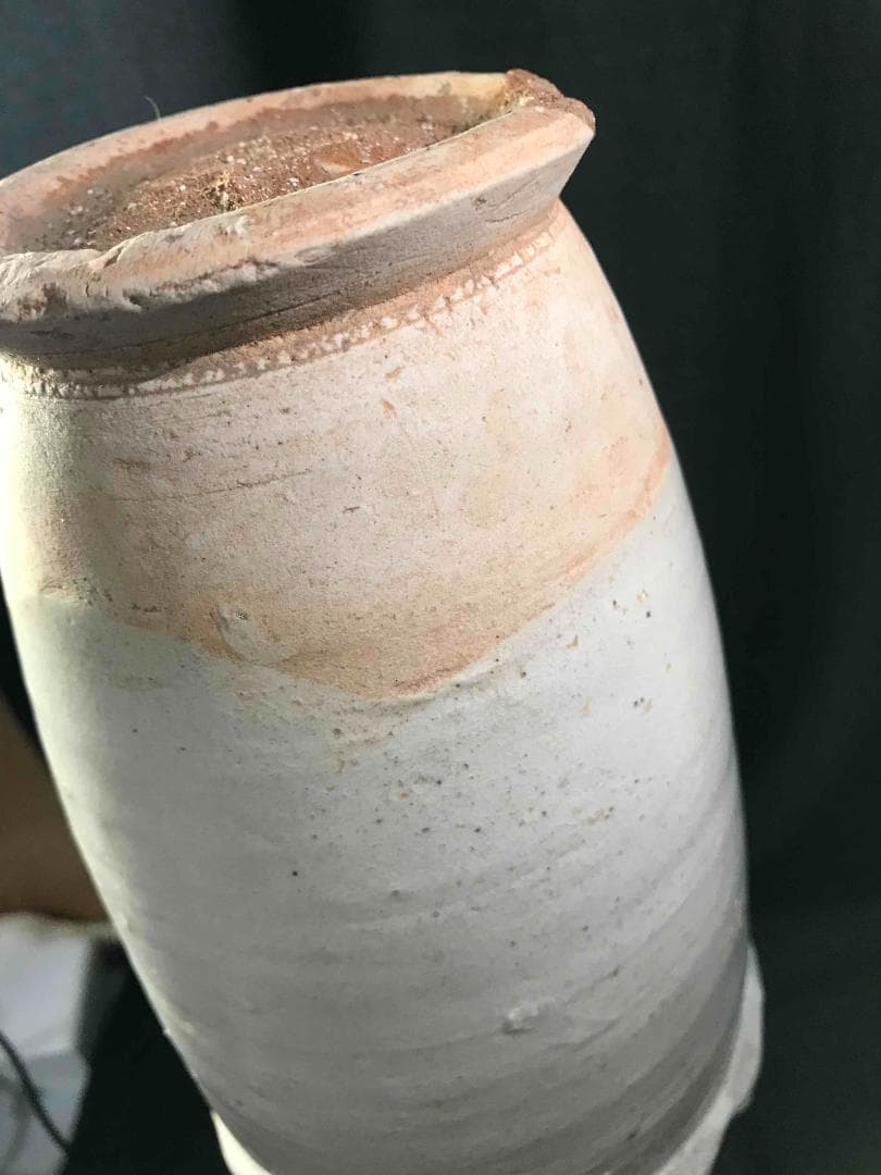 漢時代　白磁貼塑人佣龍文魂大瓶　花瓶　唐物　古賞物　時代物(D-42)