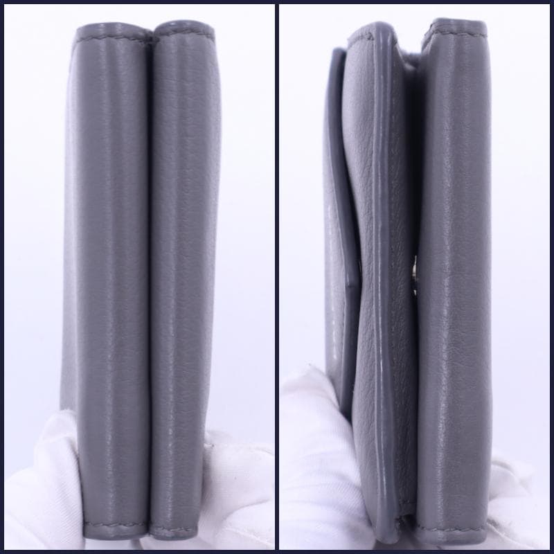 BALENCIAGA バレンシアガ ミニ 三つ折り財布 グレー レザー