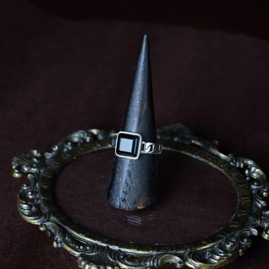 シルバー925 silver スクエアオニキスリング/軽研磨仕上げ/18号