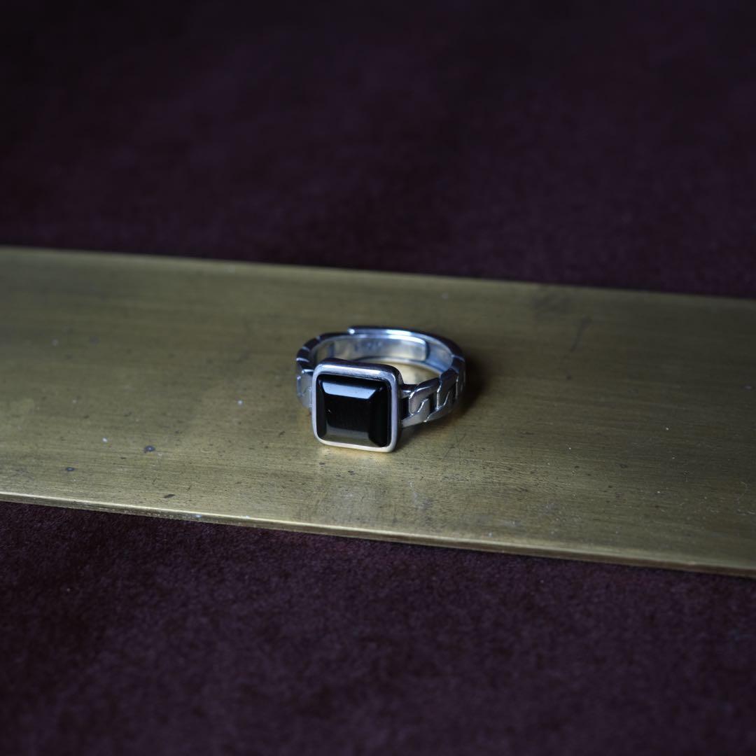 シルバー925 silver スクエアオニキスリング/軽研磨仕上げ/18号