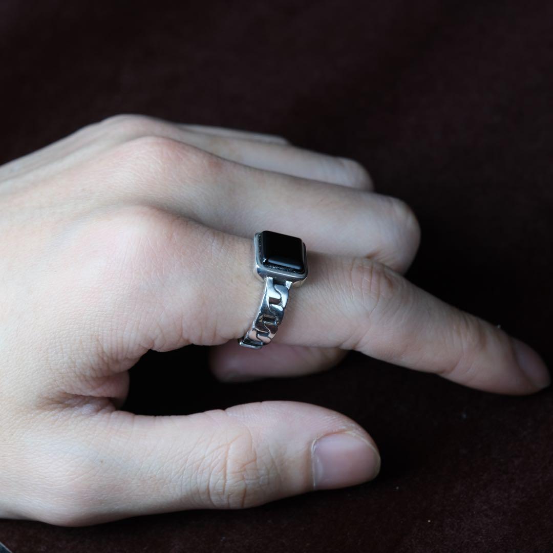 シルバー925 silver スクエアオニキスリング/軽研磨仕上げ/18号