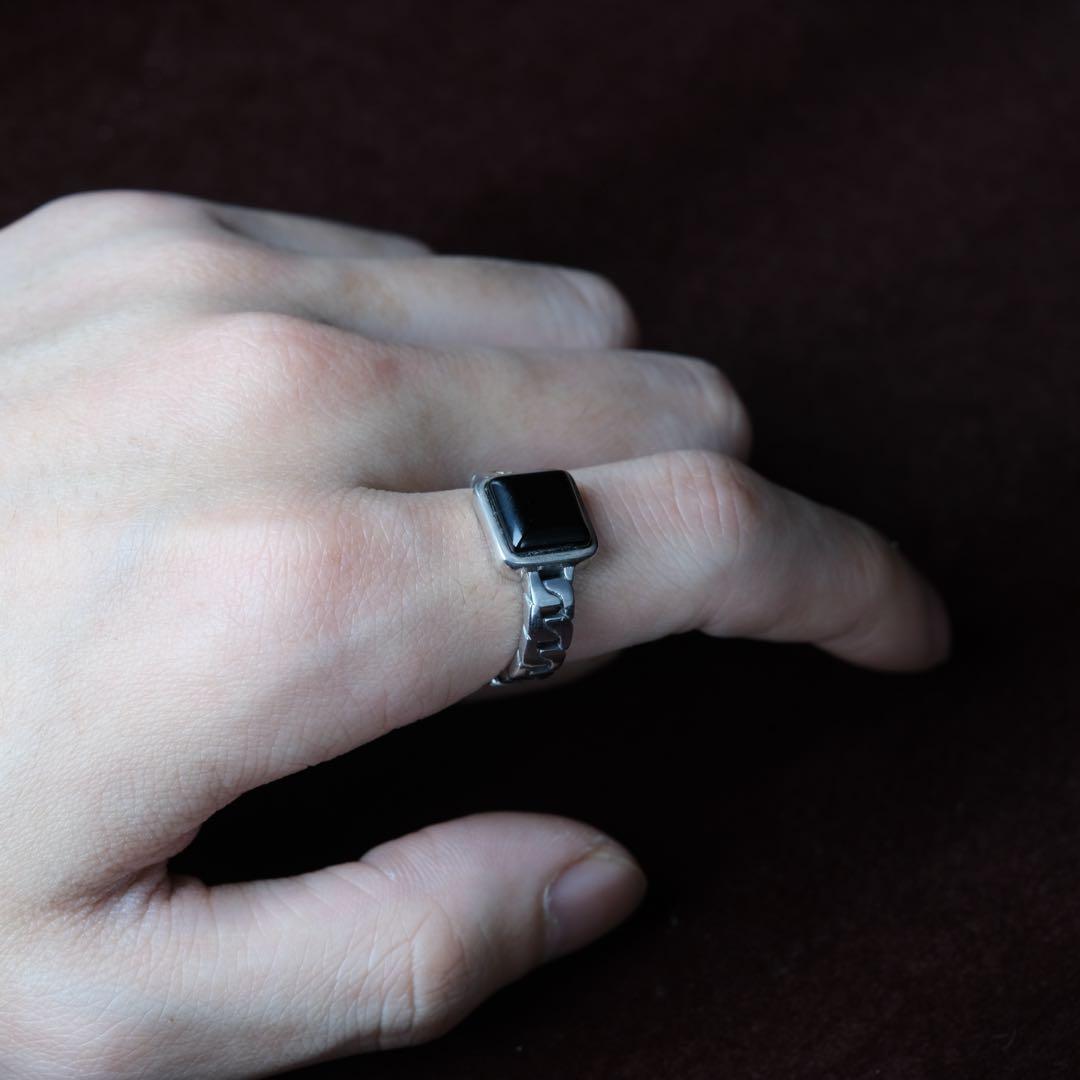 シルバー925 silver スクエアオニキスリング/軽研磨仕上げ/18号