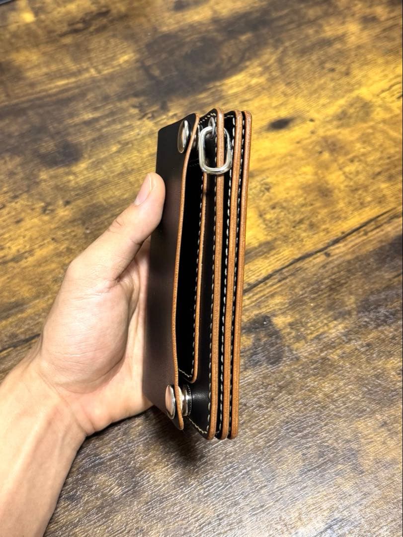 トラッカーウォレット　財布　栃木レザー　3層　茶芯　ミドルタイプ
