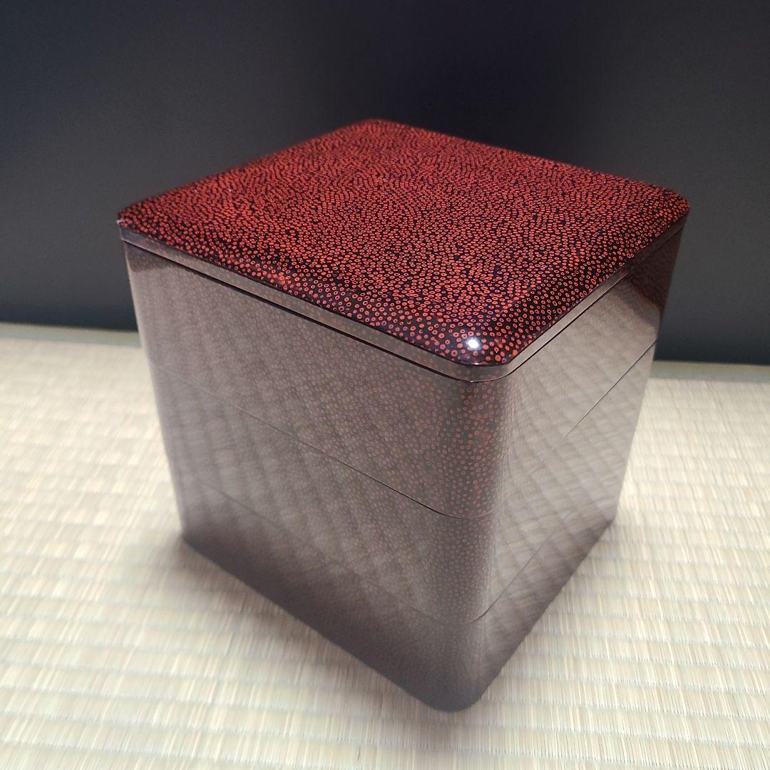 津軽塗　七々子塗　三段重　5.5寸　内朱塗　天然木　漆塗　小林漆器　紙箱