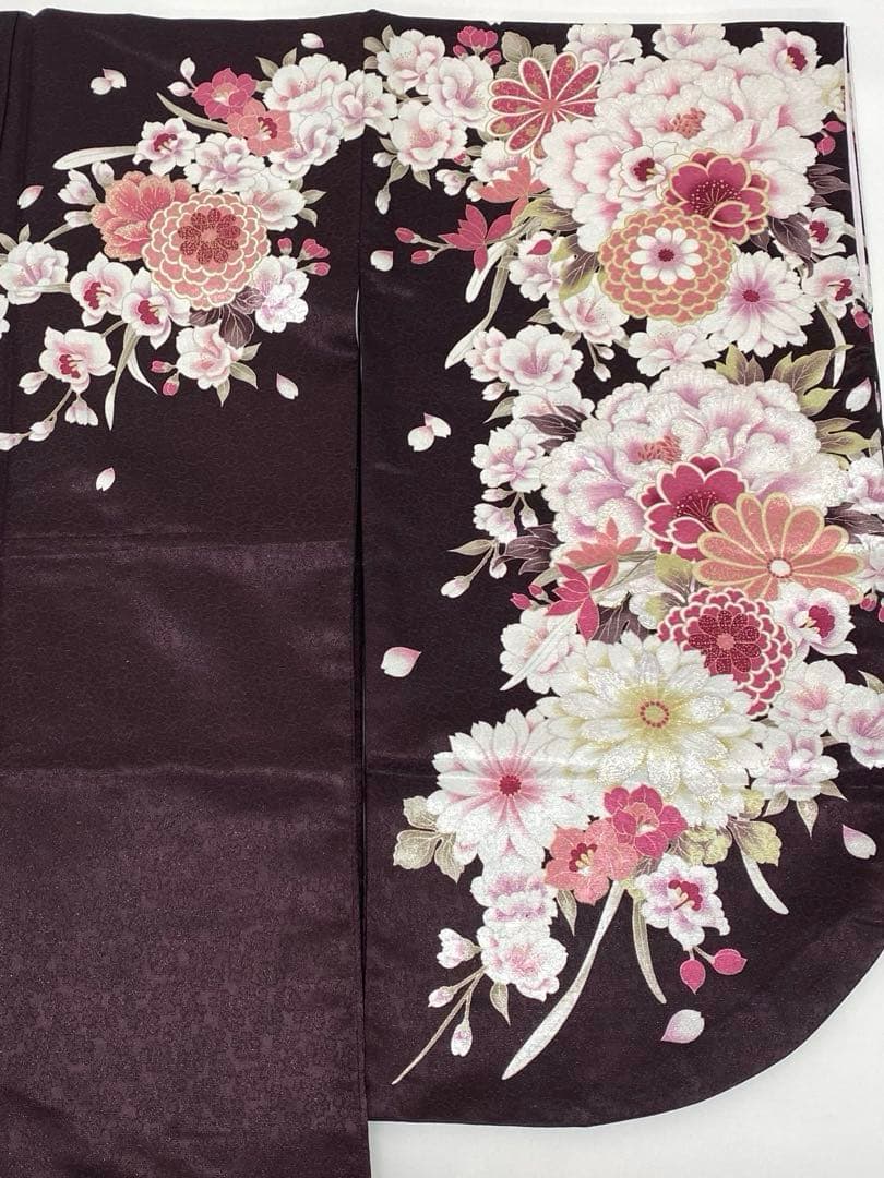 2尺袖 ポリエステル着物 袴用 銀通し 刺繍 紋意匠