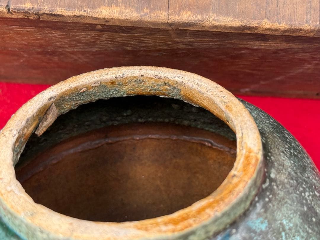 中国　明時代　孔雀藍釉壺　アンティーク　送料込み250503