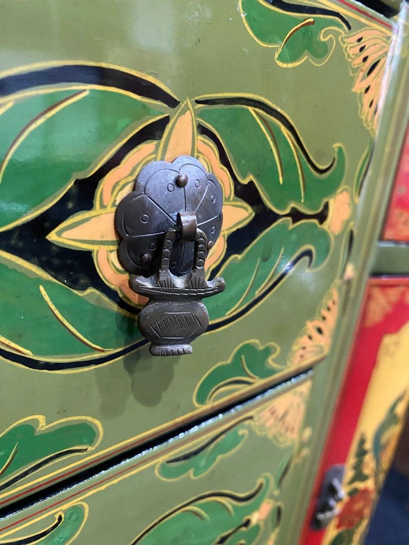 レトロ　ペイント　キャビネット　アジアン　ヴィンテージ