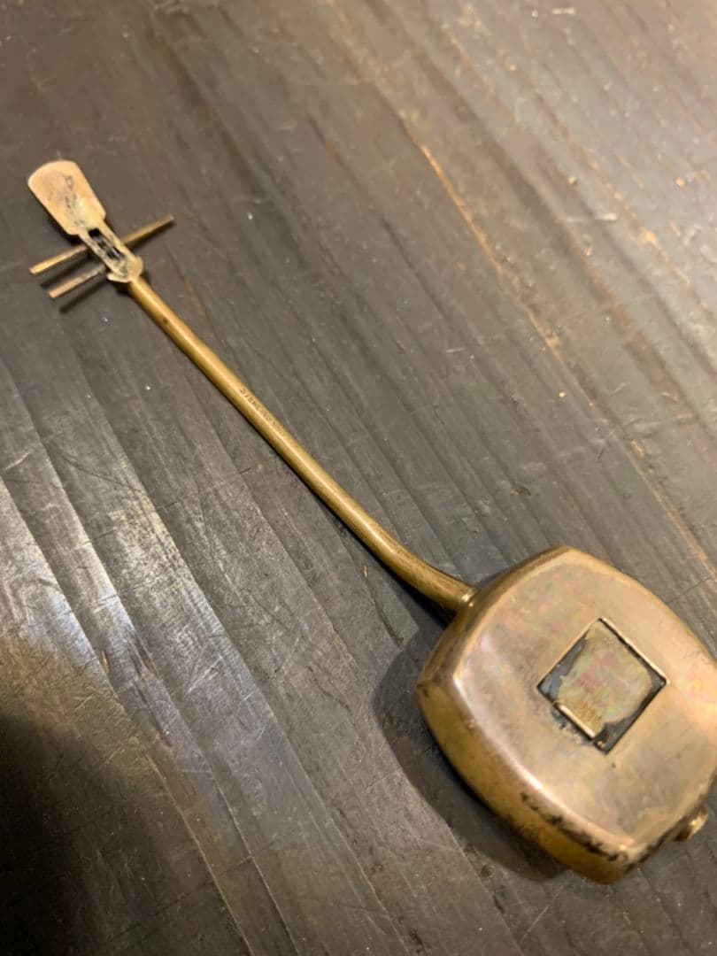 STEARLING950 金鍍金 三味線細工 時代物 根付け 薬入れ 珍品
