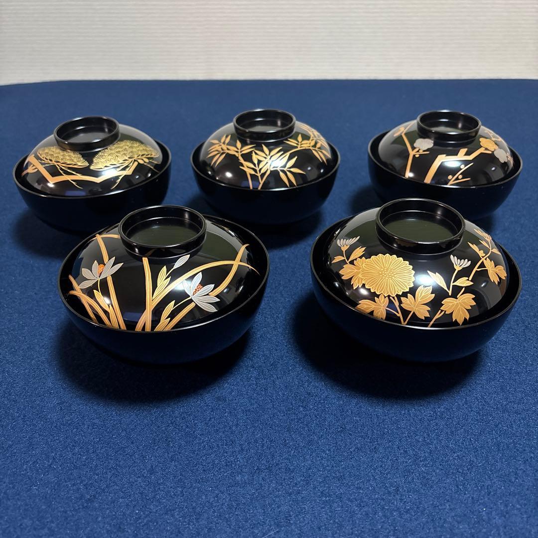 平安象彦　吸物椀　5客組　絵変わり蒔絵