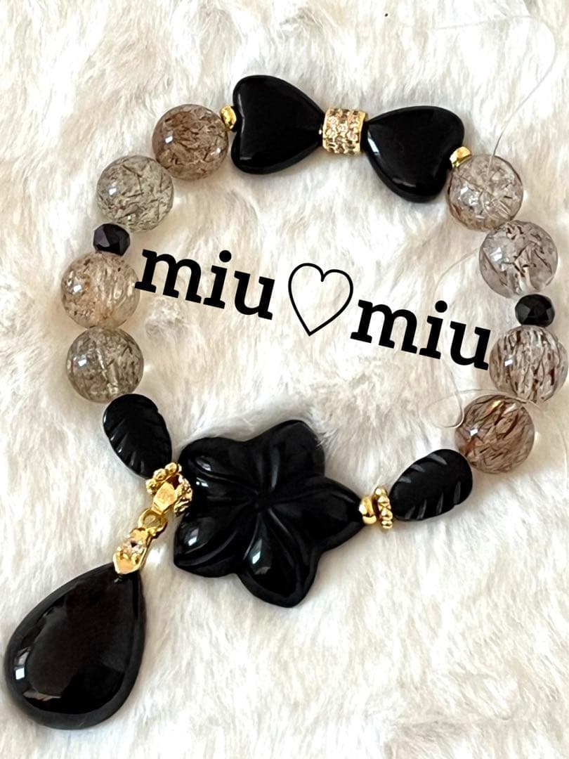 まゆ様♥️ブレス2本ブラックスーパーセブン＆プルメリア・ブラックスピネルチャーム付