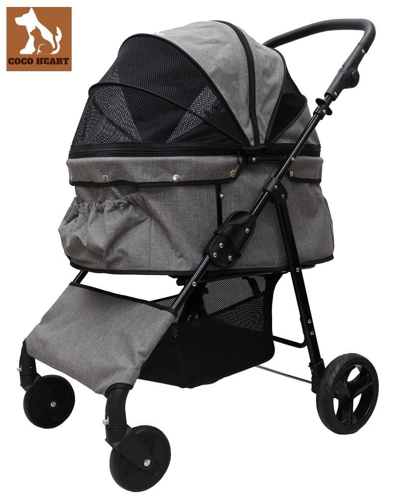 多頭用耐荷重30kg！ココハート ４輪ペットカート/甘えん坊バギーBIG グレー