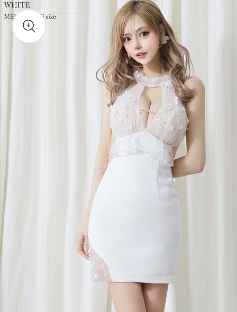 エンジェルR ホワイト ビーズ装飾 タイトドレス