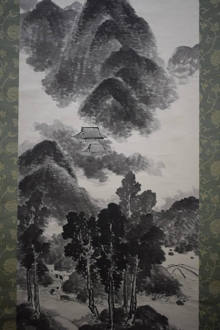 真作/秦金石/萬峰雲烟図/杉共箱二重箱付/布袋屋掛軸HE-206