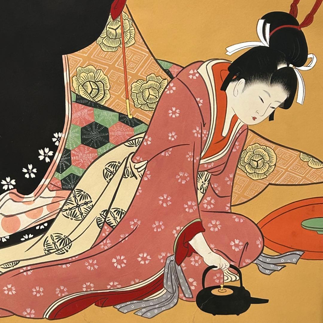 日本画 女性の姿 縦長 フレーム付き